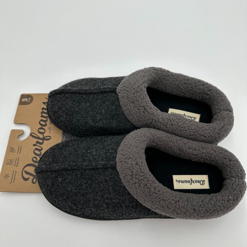 Dearfoams Slippers S 7-8 Black with Dark Gray Trim Memory Foam House Shoes